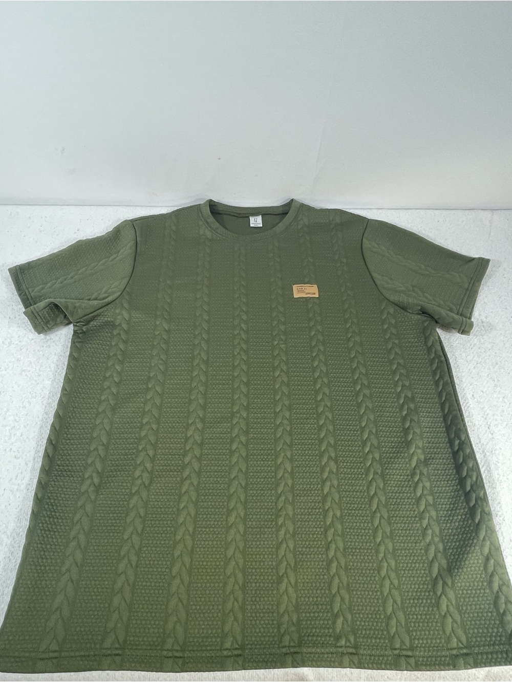 CONJUESS Men's 2XL Olive Green Textured Crew Neck Short Sleeve T-Shirt. SKU#069